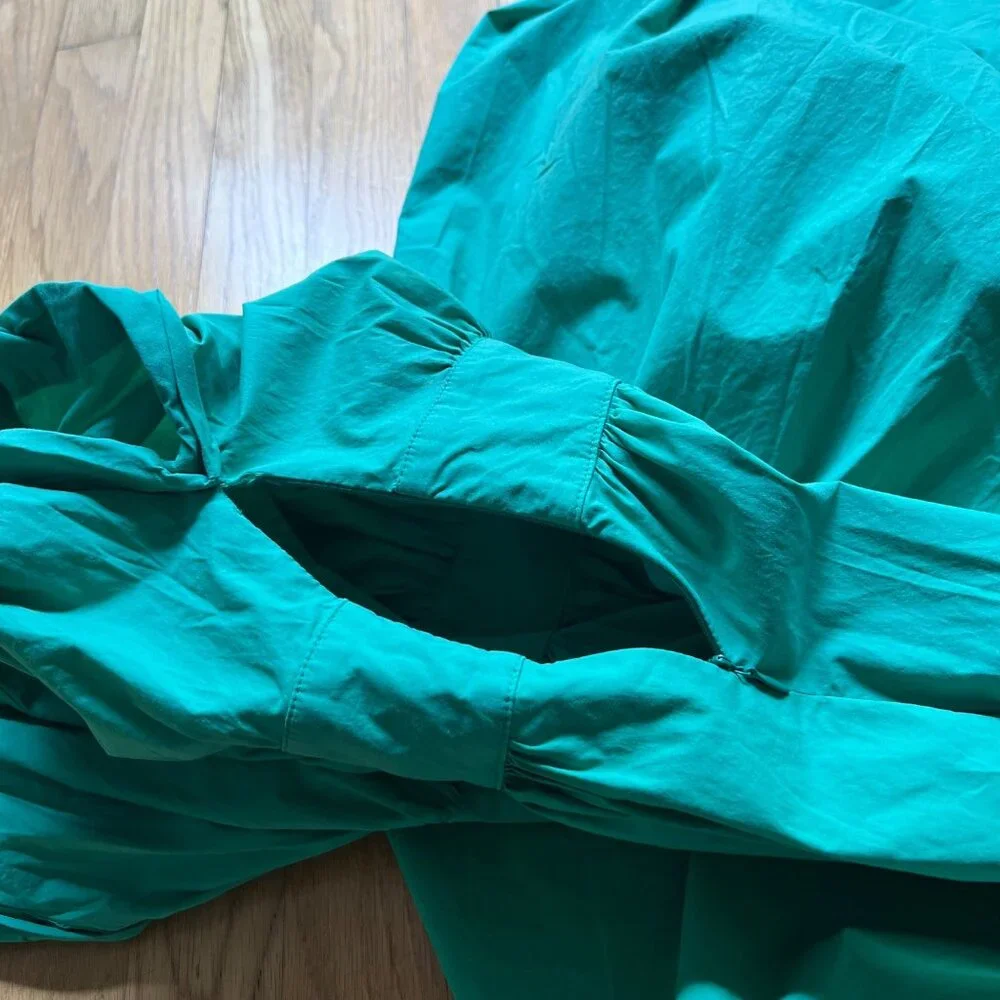 Marella Size 2 Emerald Green Bobbio Cotton Ruched Cap Sleeve A-Line Midi Dress - Picture 16 of 16